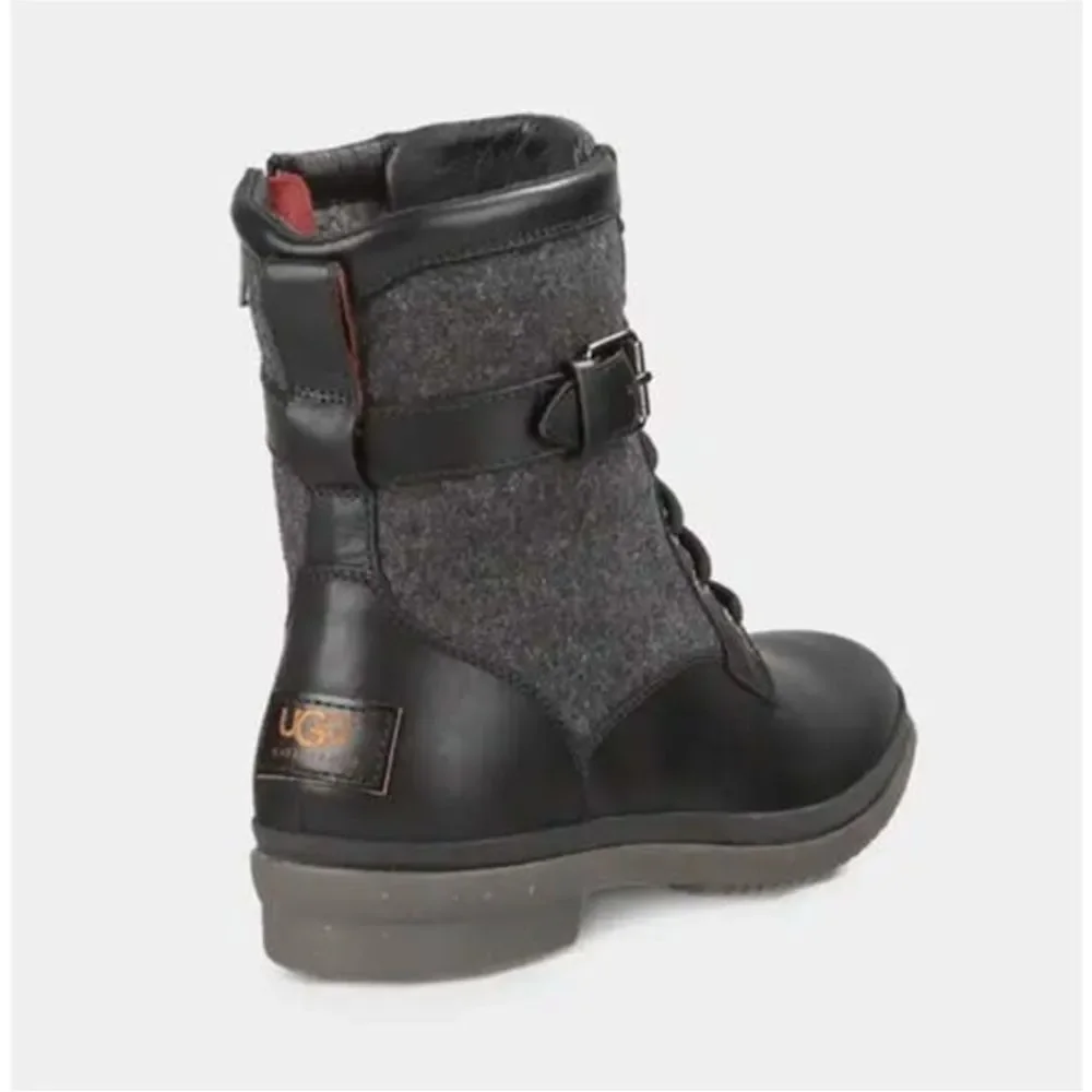 UGG Kesey Waterproof Black Leather Combat Boots - Picture 5 of 6